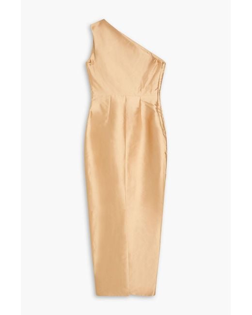 Solace London Natural Kira One-Shoulder Satin-Twill Maxi Dress