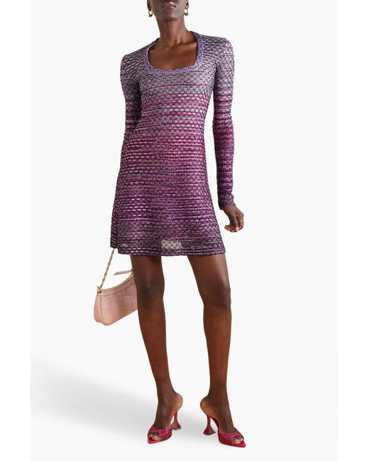 Missoni Purple Embellished Crochet-knit Mini Dress