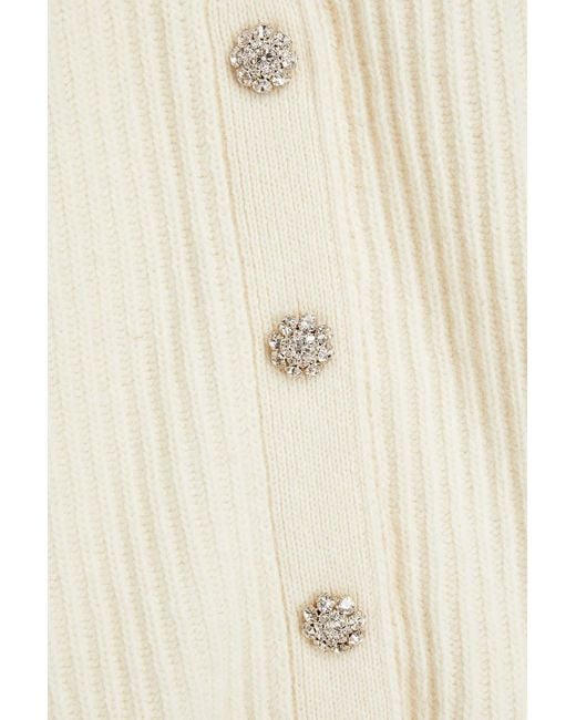 Ganni White Crystal-embellished Ribbed Recycled Wool-blend Cardigan