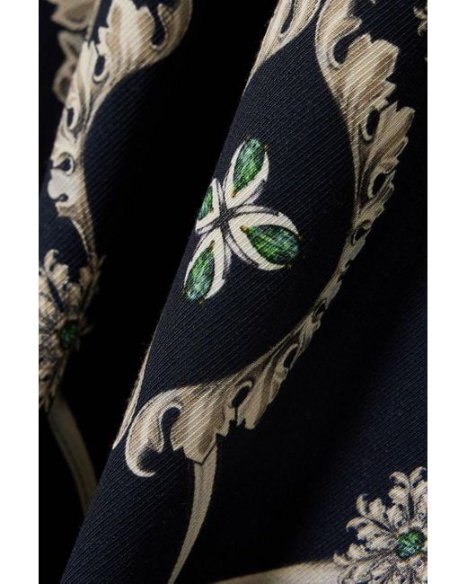 Agua Bendita Blue Espinela maxikleid aus bedrucktem twill mit recycelten fasern, verzierungen und falten