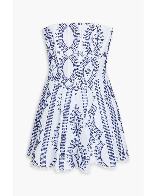Charo Ruiz Blue Zamick Strapless Broderie Anglaise Cotton-Blend Mini Dress