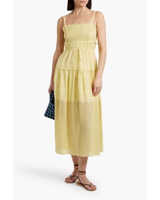 Ulla Johnson Yellow Isadore Broderie Anglaise Cotton Midi Dress
