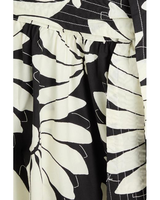 Farm Rio White Floral-Print Cotton Midi Skirt
