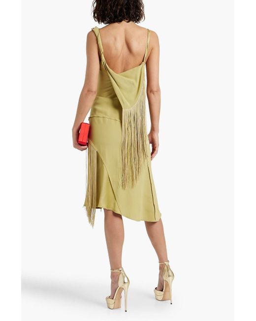 Victoria Beckham Yellow Kleid aus crêpe mit drapierung und fransen