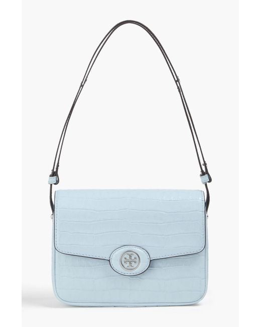 Tory Burch Blue Robinson schultertasche aus leder mit krokodileffekt