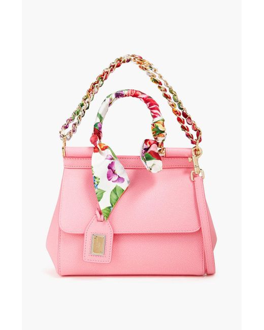Dolce & Gabbana Pink Sicily Floral-print Satin And Leather Tote