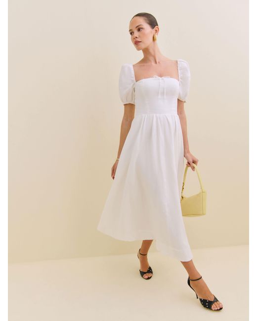 knee length dresses for ladies Reformation Cherry Marella Linen Dress