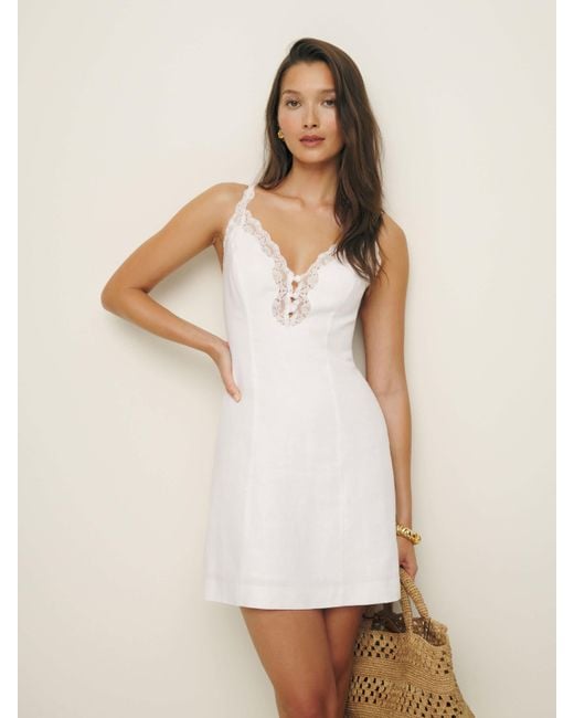 Reformation Women's White Kaya Linen Dress 10