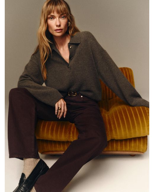 Reformation Brown Brooklyn Cashmere Polo Sweater