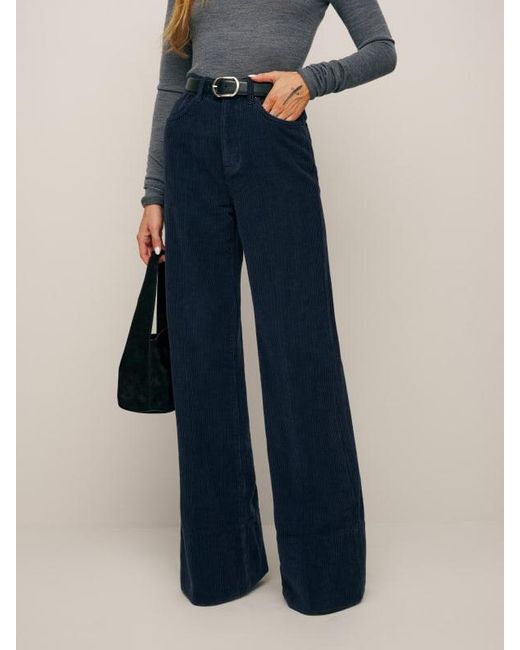 Reformation Blue Penney High Rise Relaxed Flare Corduroy Pants