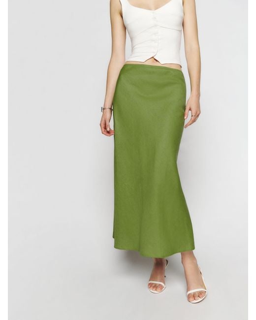 Reformation Green Layla Linen Skirt