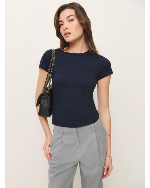 Reformation Blue Short-Sleeve Crew Neck Slim Tee