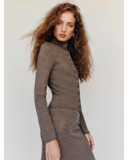 Reformation Brown Marissa Regenerative Mock Neck Merino Cardigan