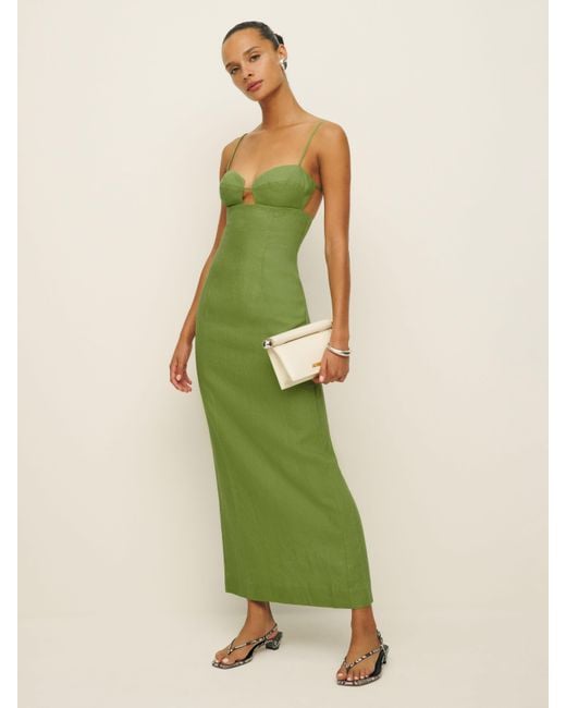 Reformation Green Malibu Linen Dress