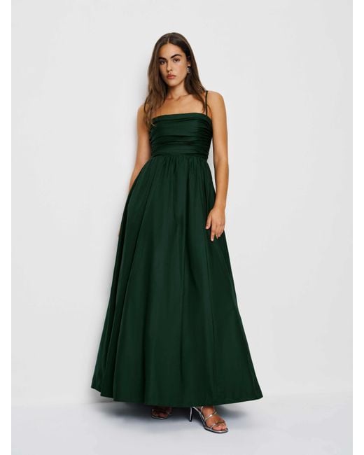 Reformation Green Kastoria Gathered Stretch-Cotton Maxi Dress