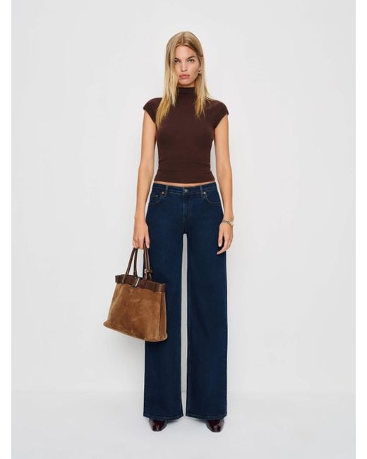 Reformation Blue Greta Super Stretch Low Rise Wide Leg Jeans Denim
