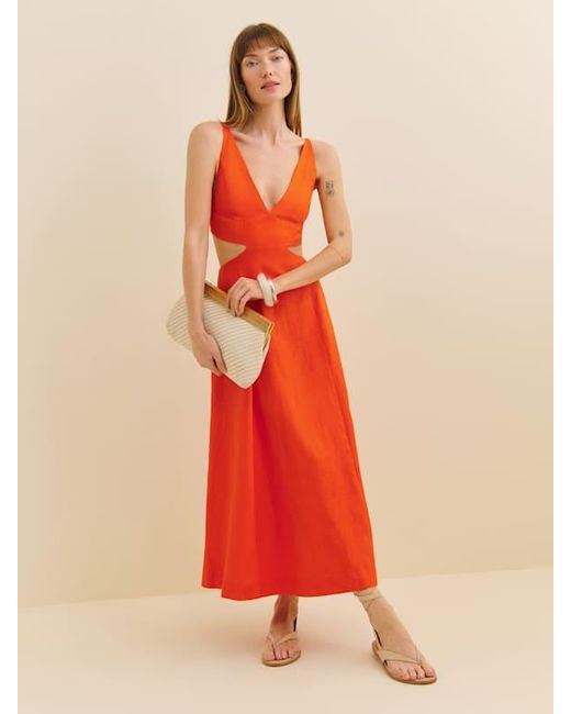 Reformation Samara Linen Dress 6 in Orange | Lyst