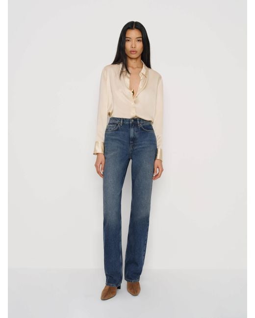 Reformation Blue Harriet High Rise Relaxed Straight Jeans Denim