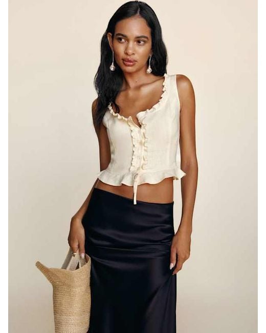 Reformation Blue Kiera Linen Top 4