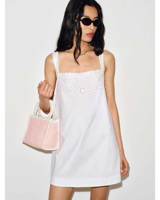 Reformation White Emma Mini Bag Powder Raffia