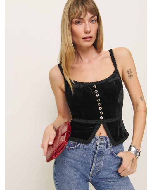 Reformation Black Minna Velvet Top