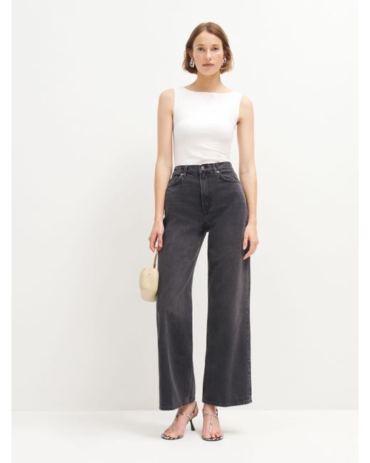 Reformation White Cary High Rise Slouchy Wide Leg Cropped Jeans