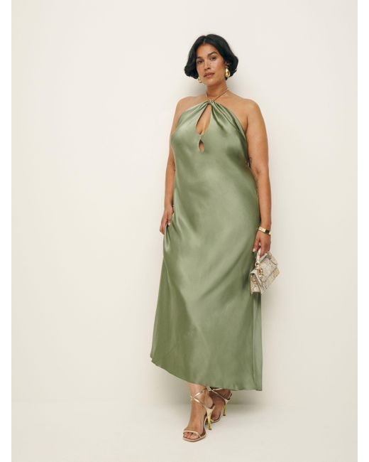 Reformation Green Yesenia Silk Dress Es