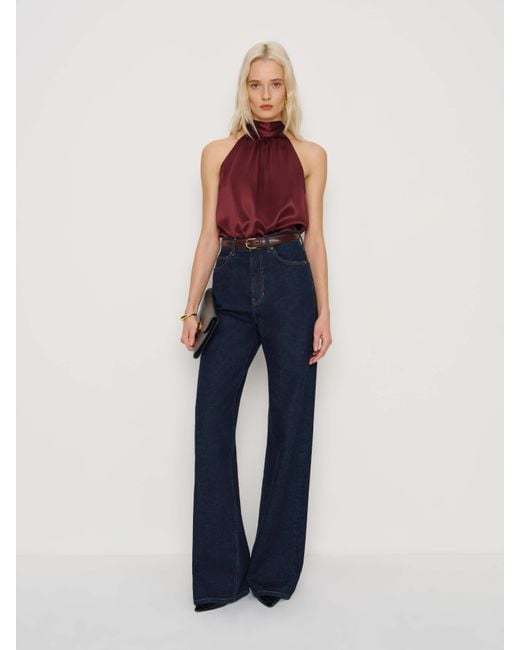 Reformation Blue Royce Silk Top