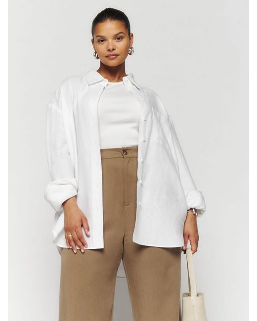 Reformation White Will Oversized Linen Shirt Es