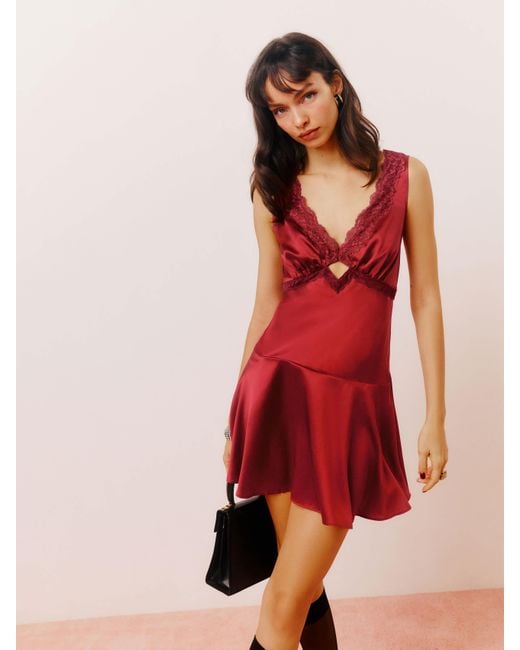 Reformation Red Belva Silk Dress