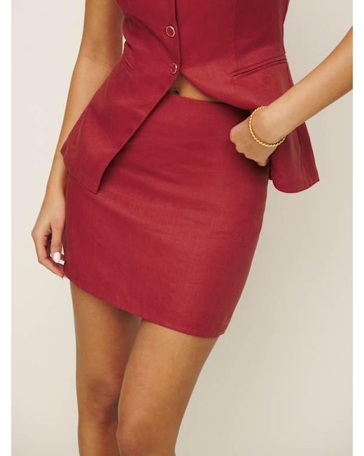Reformation Red Veranda Linen Skirt 2
