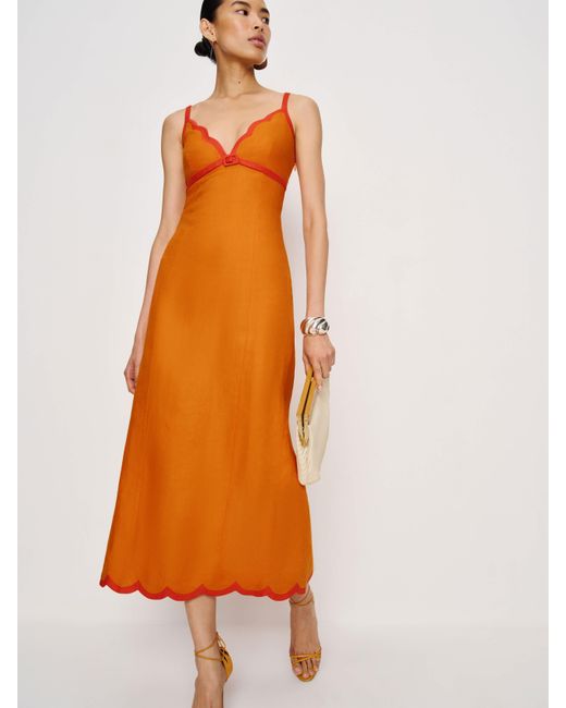 Reformation Orange Petites Sara Linen Dress 4P