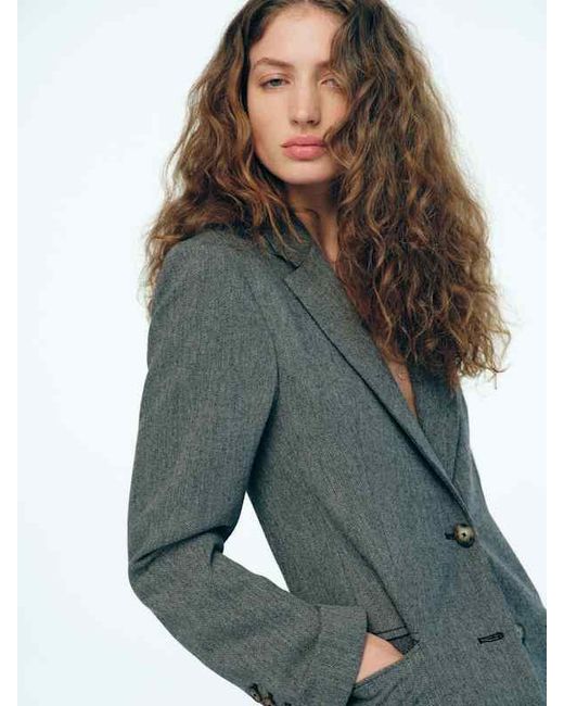 Reformation Green James Relaxed Blazer Herringbone