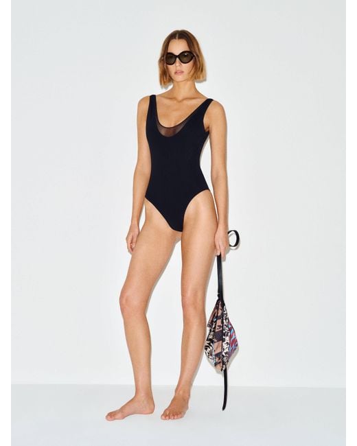 Reformation Blue Pontia One Piece Swimsuit Mesh