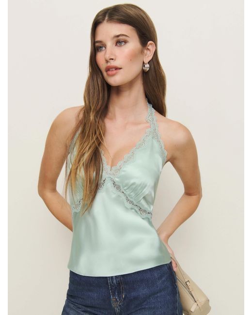 Reformation Green Monica Silk Top