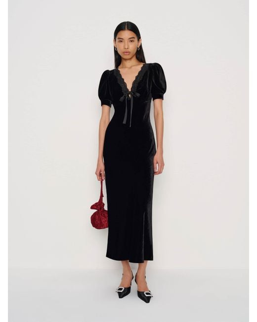 Reformation Camille Velvet Dress 4 in Black