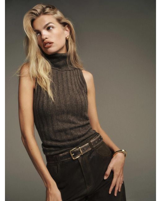 Reformation Brown Rowyn Cashmere Turtleneck Tank