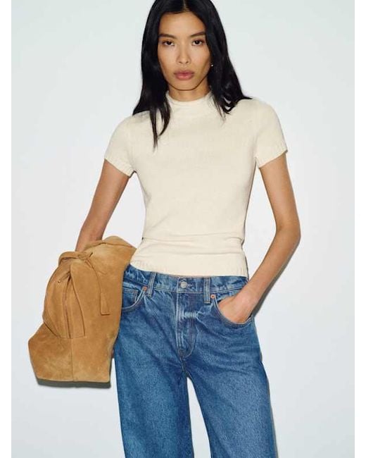 Reformation Blue Solene Cotton Sweater T-Shirt