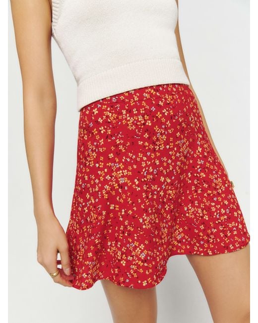 Reformation Red Flounce Skirt