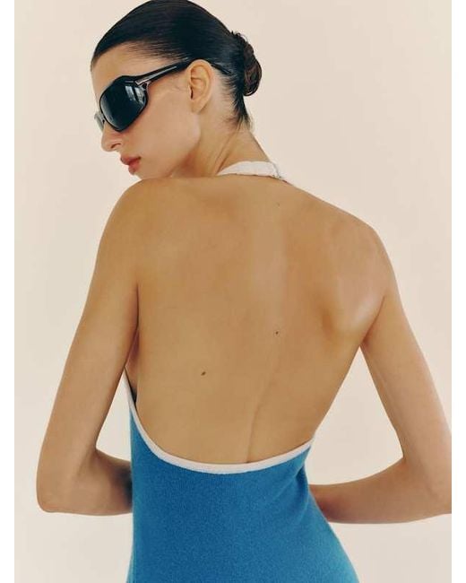 Reformation Blue Mia Cashmere Halter Dress