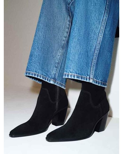 Reformation Black Dominique High Ankle Boot Suede