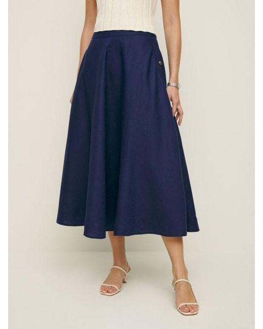 Reformation Blue Petites Maia Linen Skirt