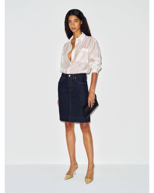 Reformation Blue James Mid Rise Knee Length Skirt Denim