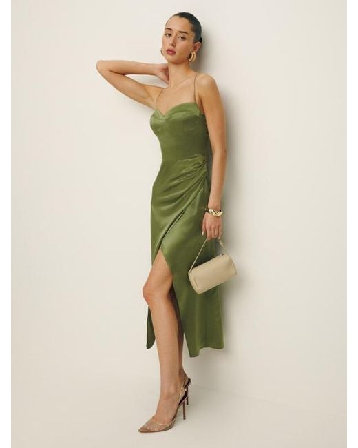 Reformation Green Marguerite Silk Dress