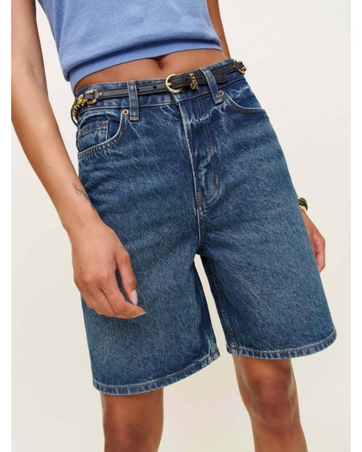 Reformation Blue Hale High Rise 8" Jean Shorts Denim