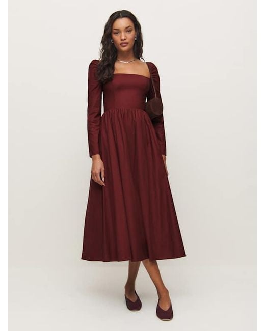 reformation square neckline midi length dress Elly Dress