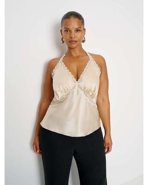 Reformation Blue Monica Silk Top Es