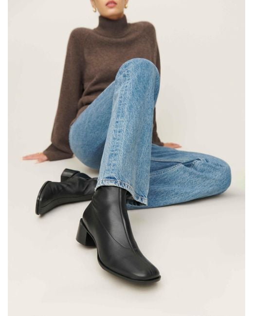 Reformation Blue Louie Stretch Sock Bootie Leather 5