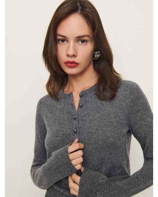 Reformation Caspia Cashmere Cropped Cardigan in Gray | Lyst