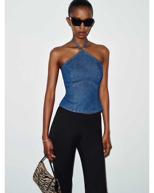 Reformation Blue Meghan Denim Halter Top 0